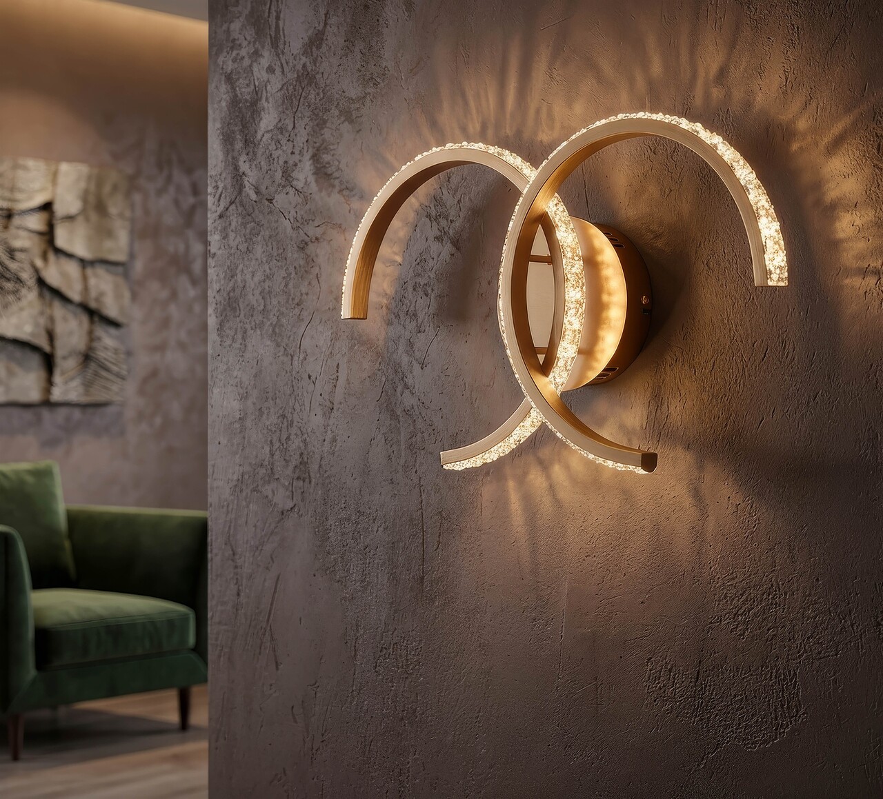 Aplica de perete, Mauro Ferretti, Double C, banda LED integrata, 65W, 3000K / 4000K / 6000K, 41x8.5x24 cm, aluminiu/fier, auriu/alb - imagine 7